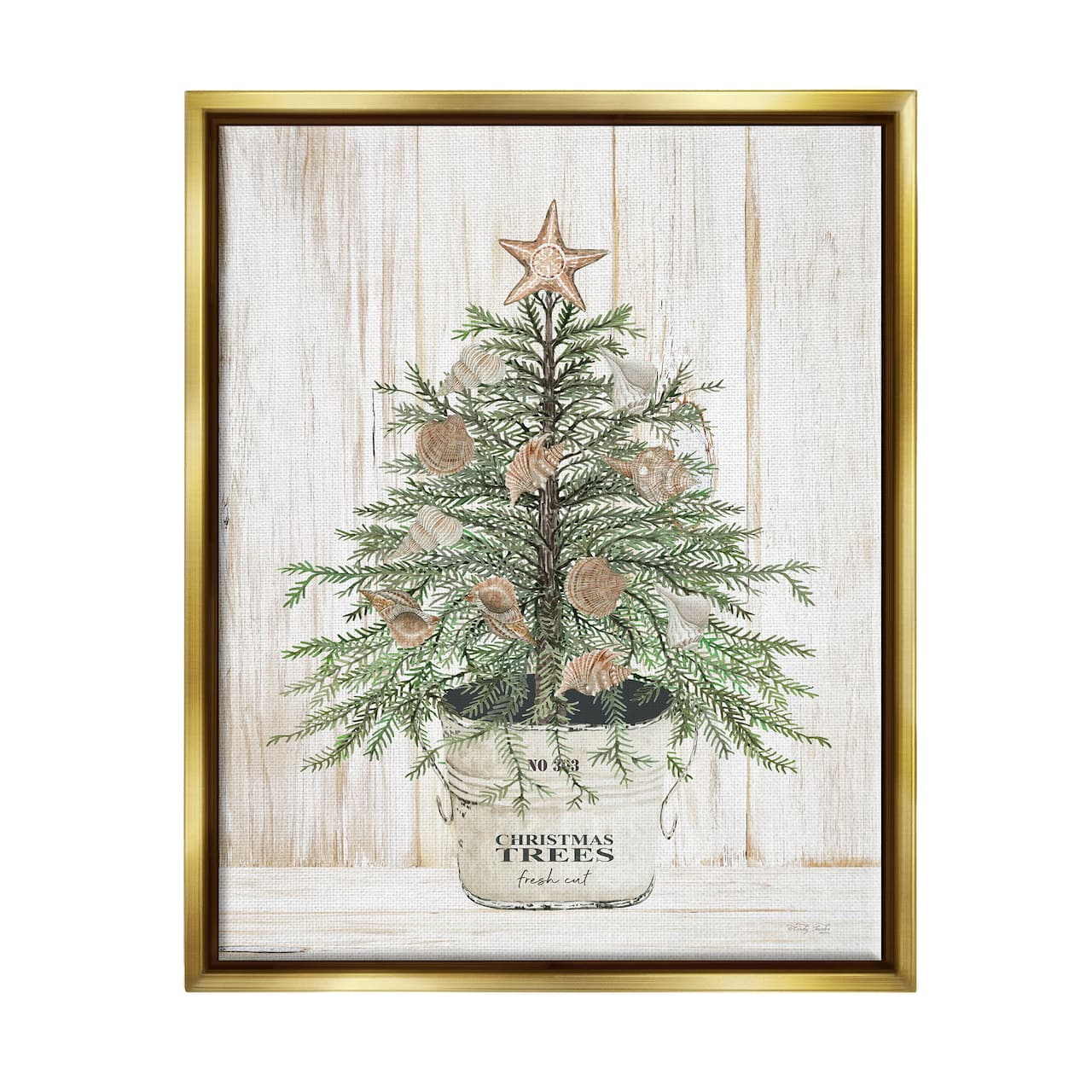 Stupell Industries Rustic Seashell Christmas Tree Framed Floater Canvas Wall Art